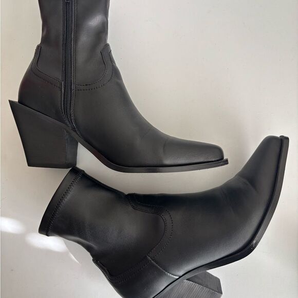 Steve Madden Alecia Western Booties Block Heel Pointed Toe - Picture 5 of 12